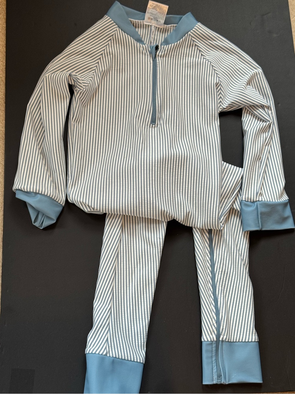 Honeysuckle Swim White and Light Blue Striped Kids Sunsuit